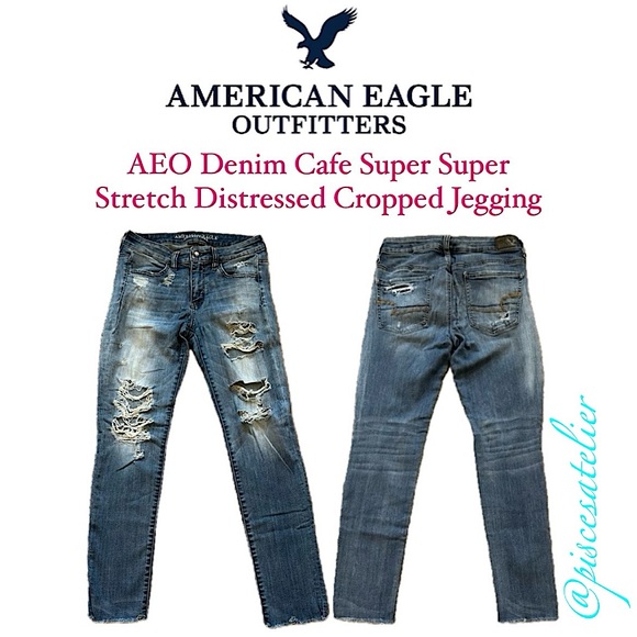 American Eagle AEO Denim Cafe Super Super Stretch Distressed Cropped Jegging, 8 - Picture 2 of 14